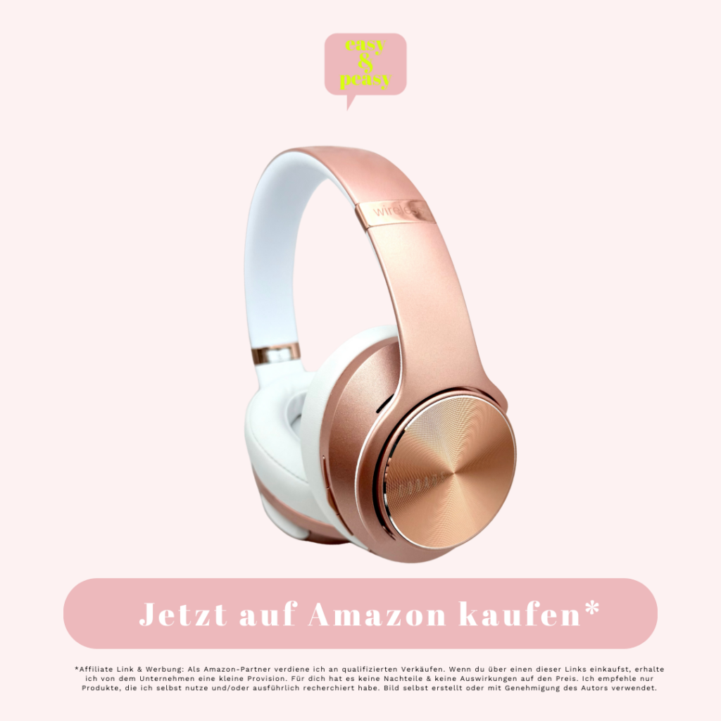 Stylische Bluetooth-Kopfhörer in Roségold – Geschenk für Musikfans oder Me-Time-Liebhaber